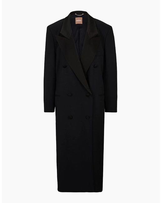 Boss Black Solid Patterned Waxed Jacket With Lapel Collar