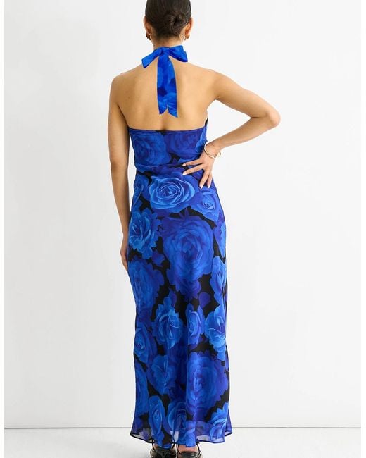 Gini London Blue Floral Occasion Halter Maxi Dress