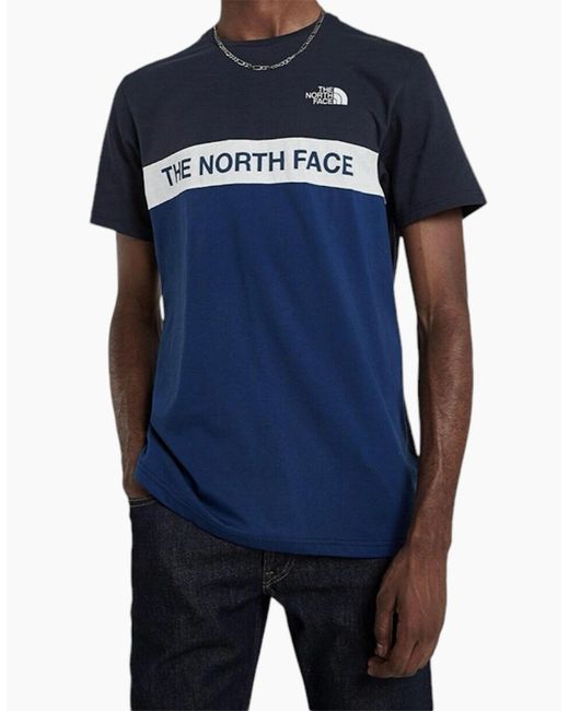 The North Face Blue North Face T Shirts Crew Neck Block Grid Casual Regular Fit Soft Cotton Tee for men