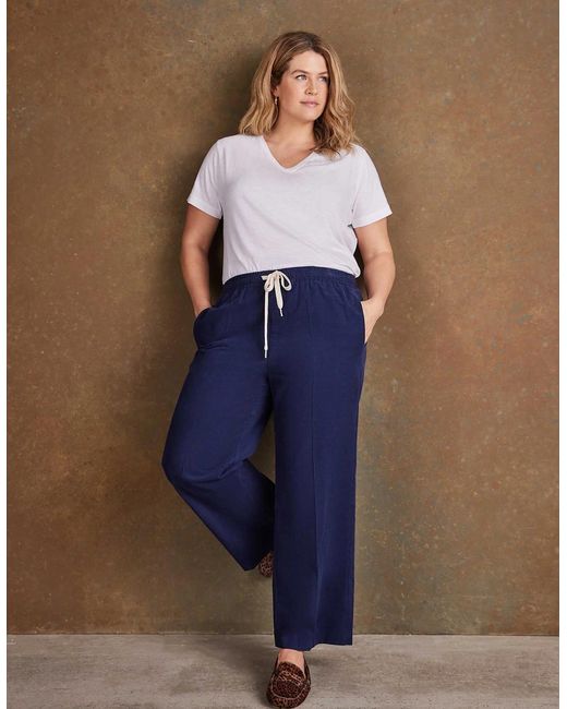 Live Unlimited London Blue Drawstring Wide Leg Corduroy Trousers