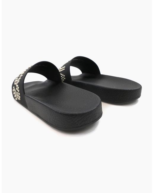 DSquared² Black Dsq2 Stud Logo Leather Sliders for men