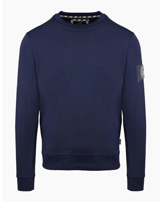 Aquascutum Blue Crew Neck Ribbed Collar Long Sleeve Sweatshirt for men