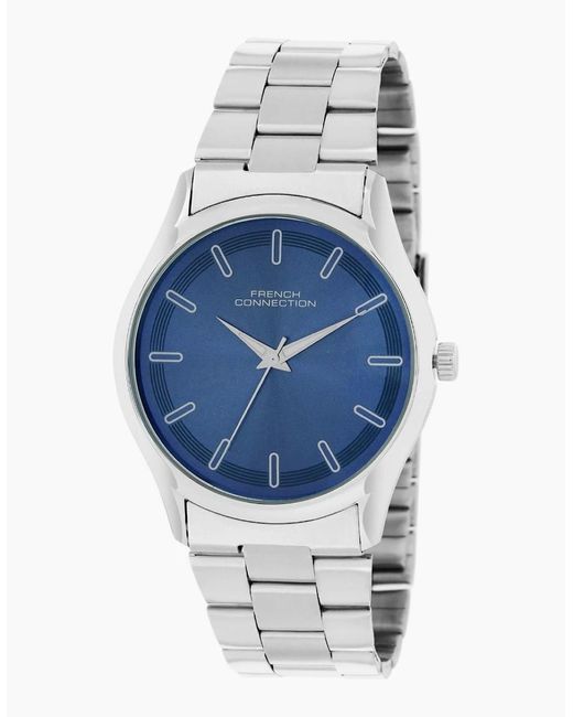 French Connection Blue Connection Case Round Shape Strap Quartz Watch for men