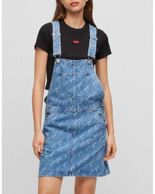 hugo boss denim dress HUGO A-line dress in comfort-stretch denim, Women, Size: XS, blue