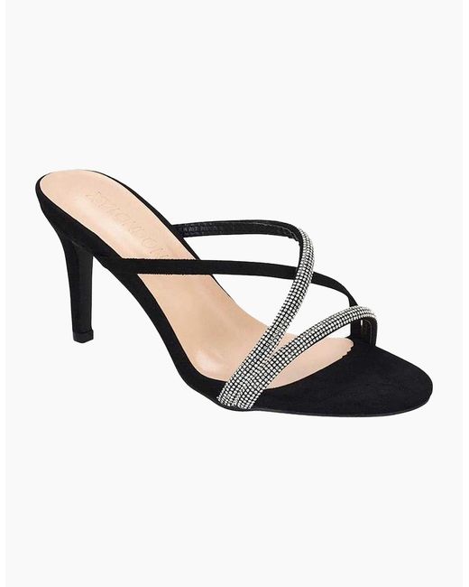 XY London Black Ladies Teddie Diamante Crossover Strap Mule Sandals