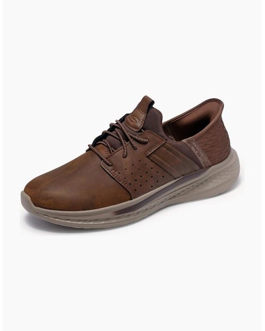 Skechers Brown Slade Zachary Textile Dark Wide Fit Lace-Up Shoes for men