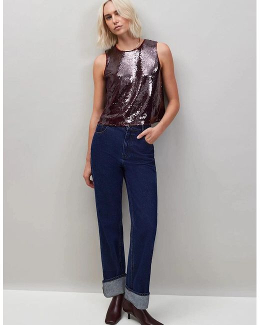 Ro&zo Black Burgundy Sequin Shell Top