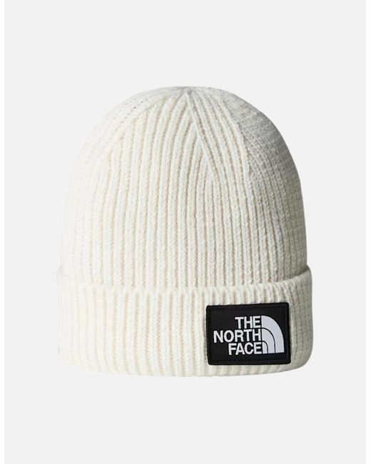 The North Face White Tnf Logo Box Cuffed Beanie