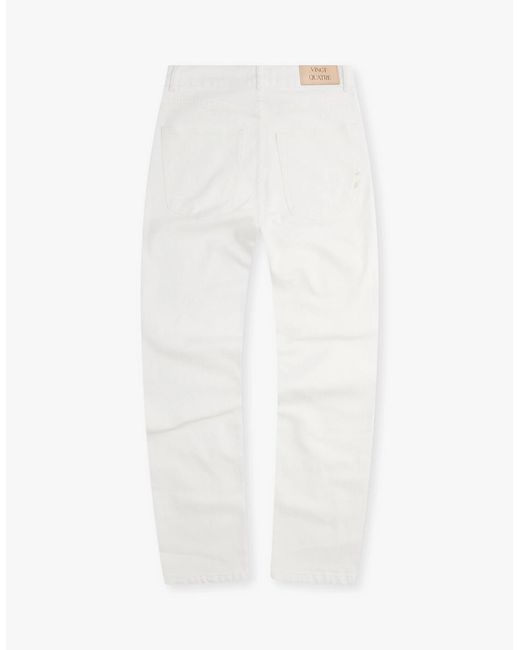 Vingt Quatre Denim White Vingt Quatre Taper Fit Chalk Garment Dye Jeans for men