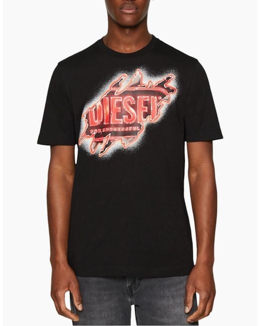 DIESEL Black T Just E43 T Shirts Cotton Crew Neck Short Sleeved Casual Summer Tee for men