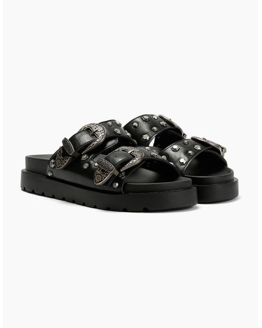 Buffalo Black Raya Ari West Leather Sandals