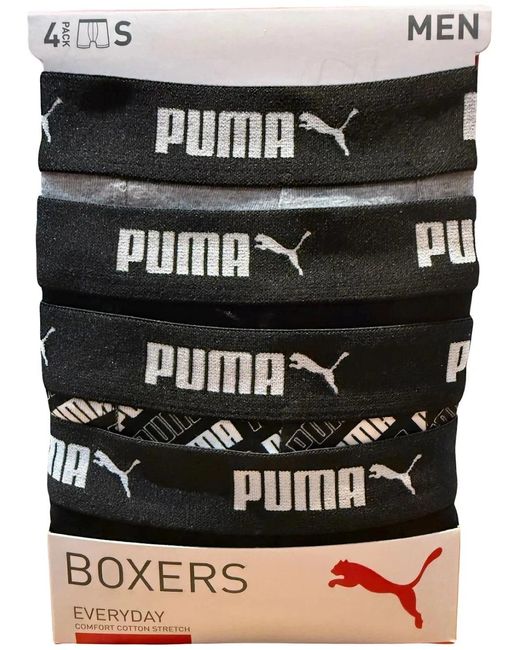 PUMA Black 4-Pack Aop Logo Print Boxer Briefs for men