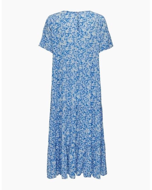 ONLY Blue Short Sleeve Maxi Tiered Dress