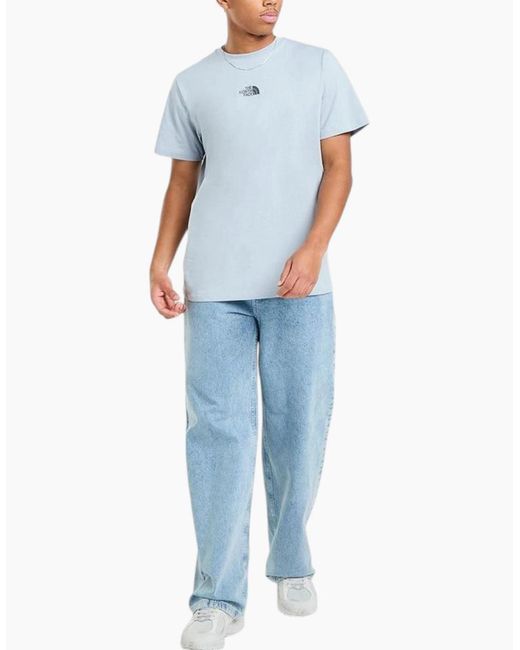 The North Face Blue T Shirt Centre Logo Crew Neck Short Sleeve Cotton Summer Tee for men