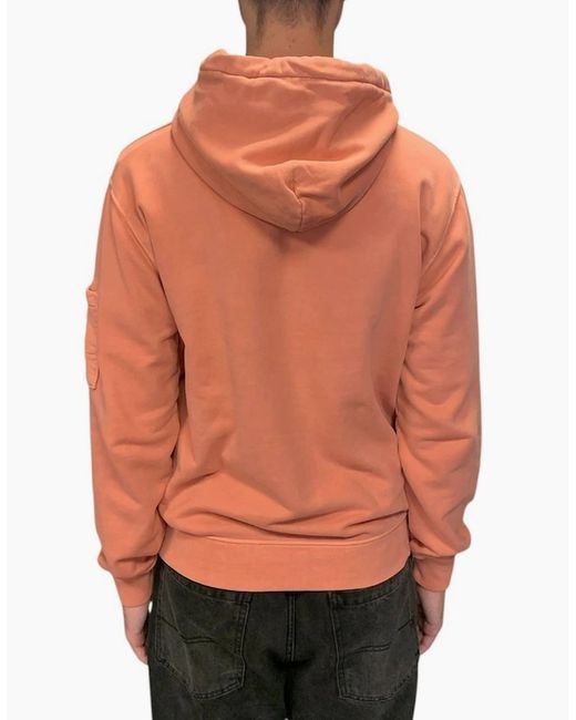 C P Company Orange Diagonal Raised Fleece Lens Hooded Sweatshirt for men
