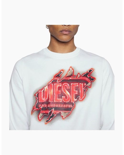 DIESEL White S Ginn Sweatshirt Crew Neck Long Sleeve Winter Pullover Jumper for men