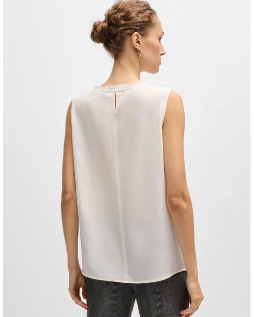 Boss White Bemiula Pleat-Front Sleeveless Blouse