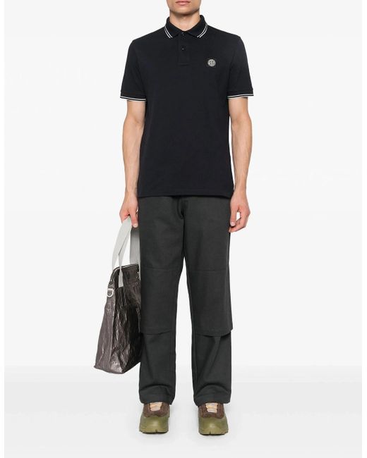 Stone Island Black Compass Patch Tipping Polo for men