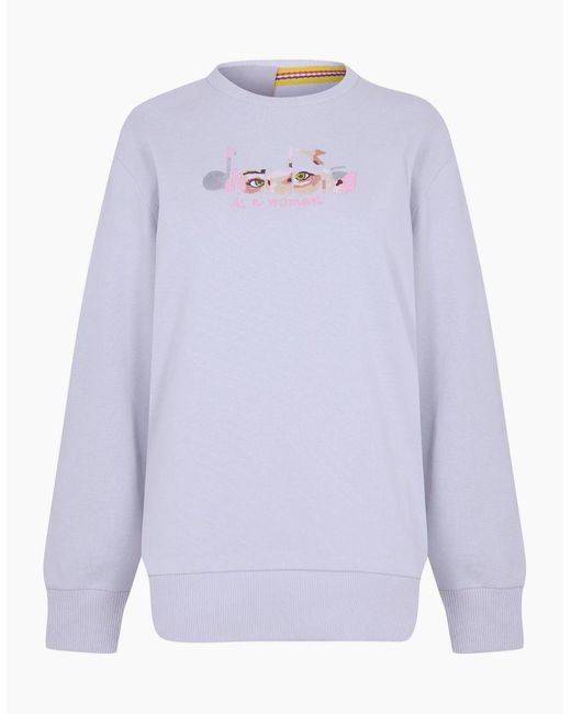 Diadora Blue Embroidered Crew Neck Ribbed Collar Long Sleeve Sweater