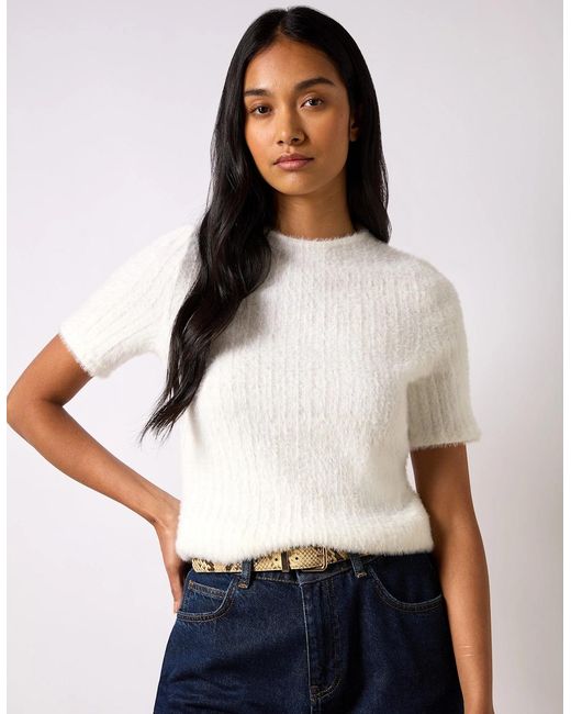 Ro&zo White Ivory Fluffy Rib Top
