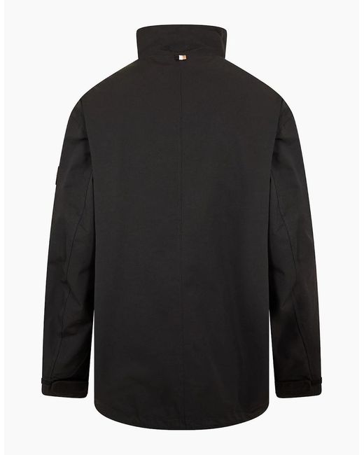 Boss Black Solid Patterned Snap Button Rain Jacket With Flap Pocket for men
