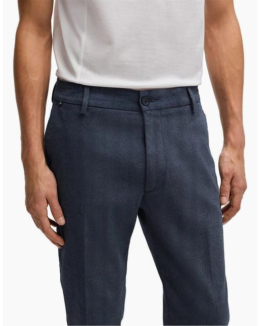 Boss Blue Solid Patterned Straight Leg Trousers for men