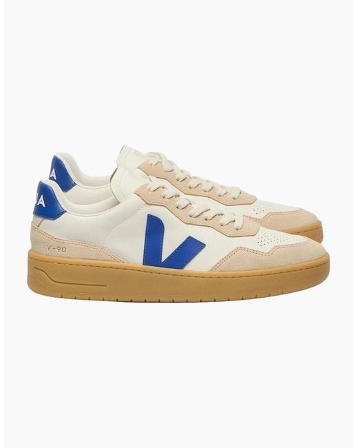 Veja Blue V-90 O.T. Leather Trainer Pure Atlantique/Almond/Natural for men