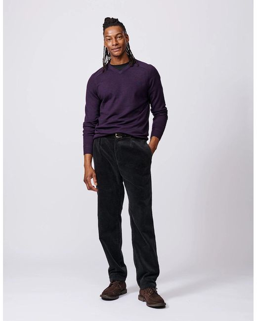 aubi Blue Burnham Extra Fine Merino V-Neck for men