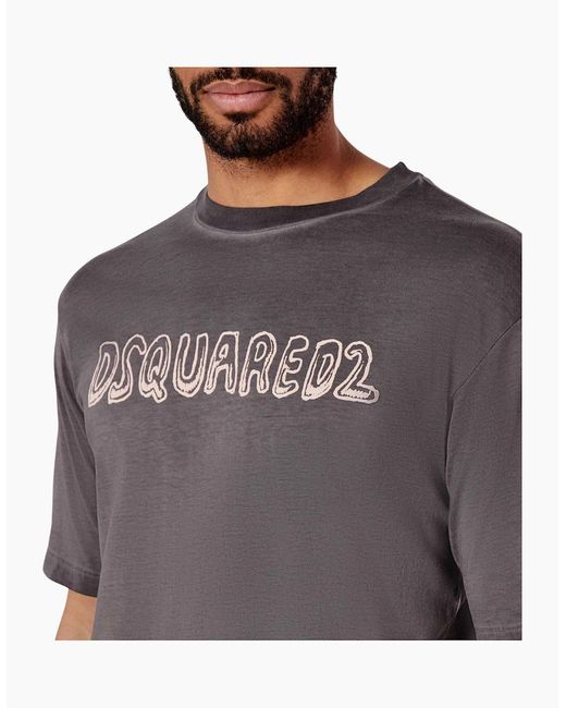 DSquared² Gray Best Fade Loose Fit Cartoon Logo T-Shirt Charcoal for men