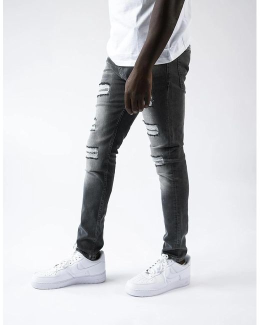 Magrit Gray Douai Ripped Patch Jeans for men