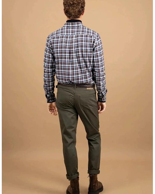 Fynch-Hatton Blue Premium Flannel Check Button Down Shirt Dark Chocolate for men