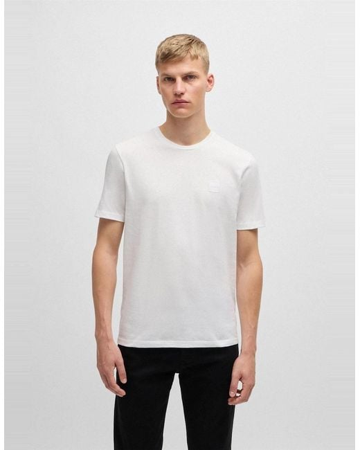 Boss White Tales T-Shirt With Logo Patch Premium Cotton for men