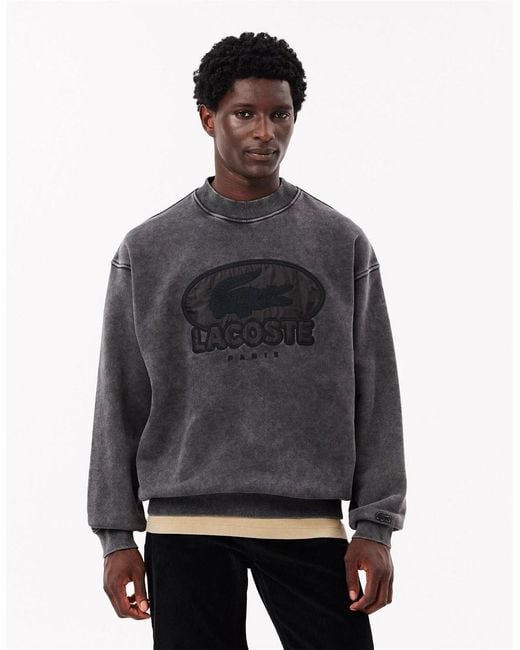 Lacoste Gray Embroidered Crew Neck Drop Shoulder Sweatshirt for men