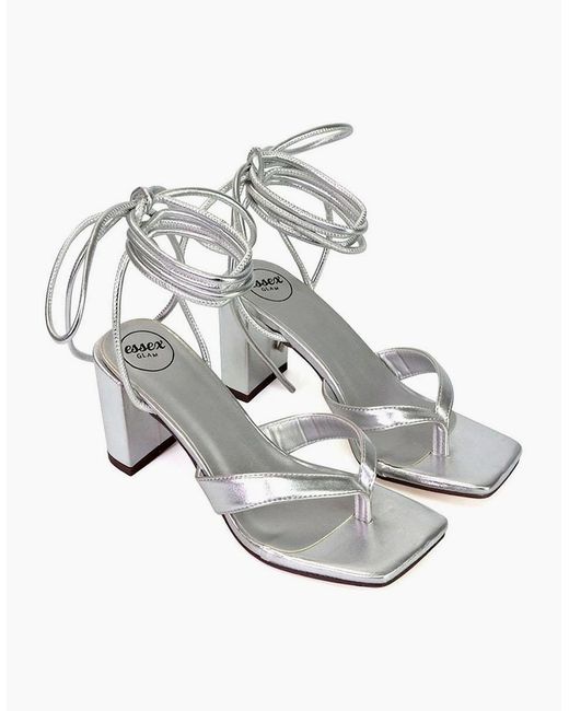 XY London White Ladies Kiko Metallic Medium Block Heel Sandals