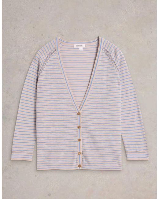 White Stuff Gray Naria Stripe Linen Blend Cardi Natural