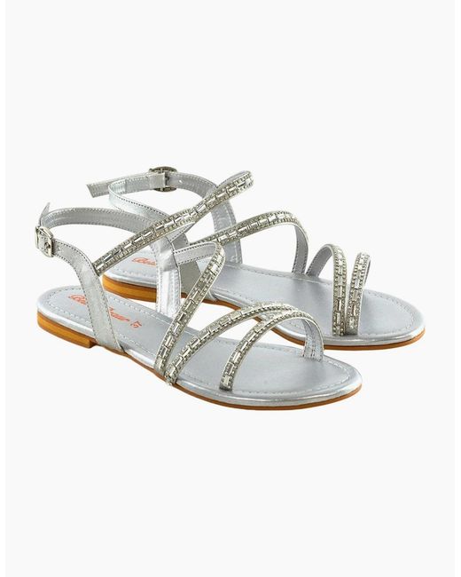 XY London Metallic Ladies Mercedes Diamante Strappy Flat Sandals