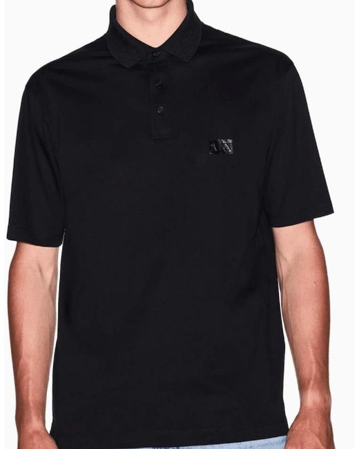 ARMANI EXCHANGE Black Mercerized Cotton Rubber Ax Polo Shirt for men