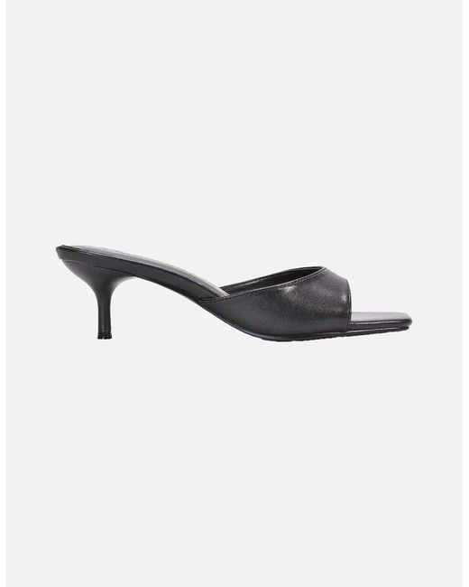 XY London Black Ladies Jane Square Toe Kitten Heel Mule Sandals