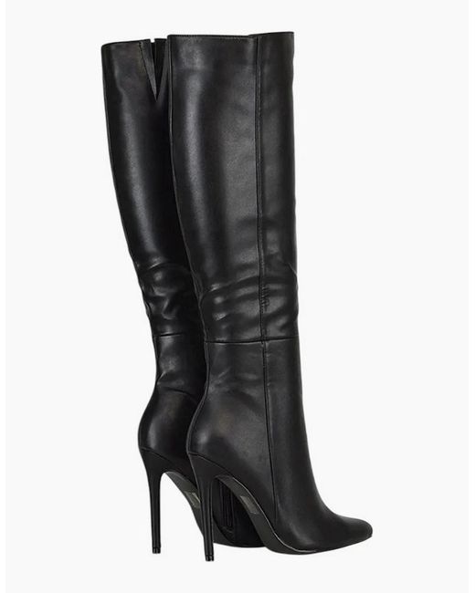 XY London Black Ladies Nora Pointed Side Zip High Stiletto Heel Knee-High Boots
