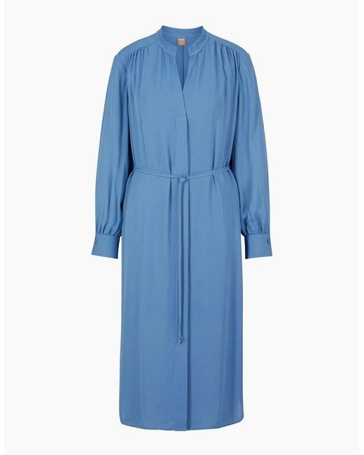 Boss Blue Dibanora Notched Neck Long Sleeve Midi Dress