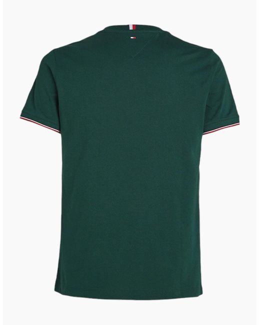 Tommy Hilfiger Green 32584 T Shirts Tipped Logo Slim Fit Crew Neck Cotton Tee New for men