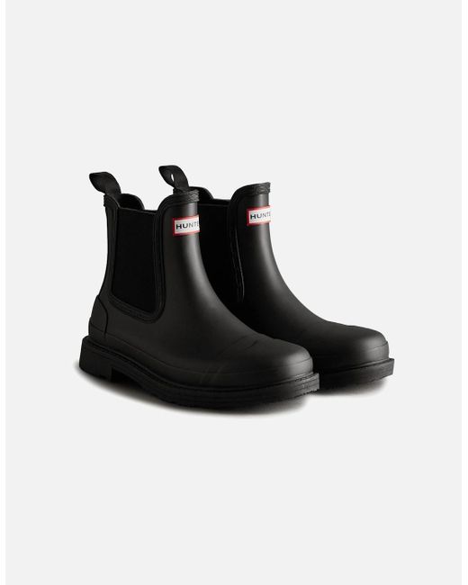 Hunter Black Model Commando Chelsea Boots