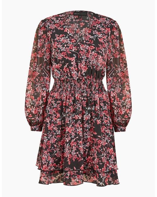 Mela London Red Blossom V-Neck Mini Skater Dress
