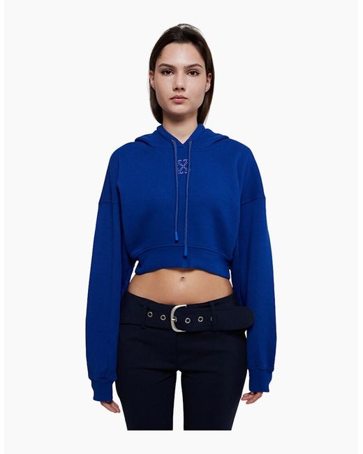 Off-White c/o Virgil Abloh Blue Embr Mini Arrow Crop Hoodie