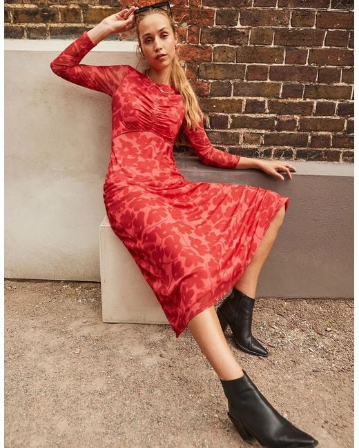 Ro&zo Red Petite Floral-Print Mesh Midaxi Dress