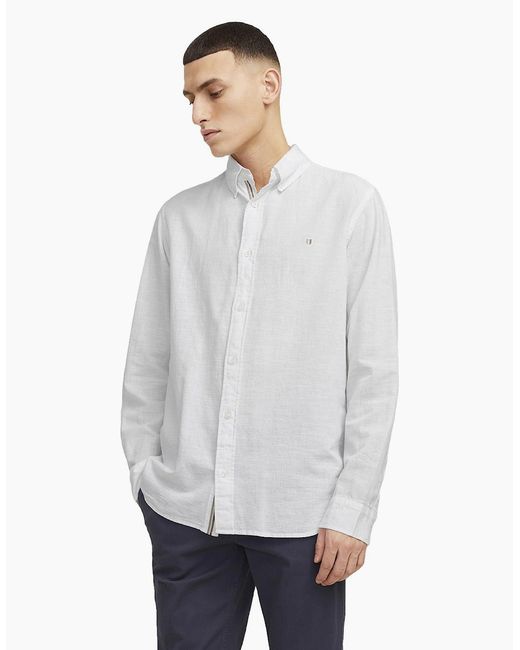 Jack & Jones White Blusummer Shield Long Sleeve Shirt for men