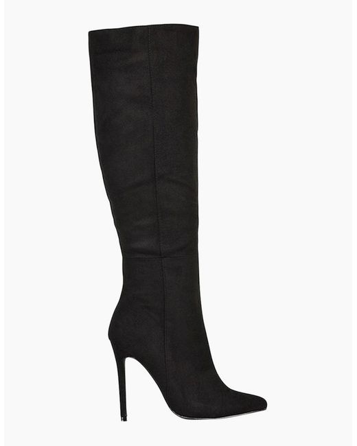 XY London Black Ladies Nora Pointed Zipped High Stiletto Heel Knee-High Boots