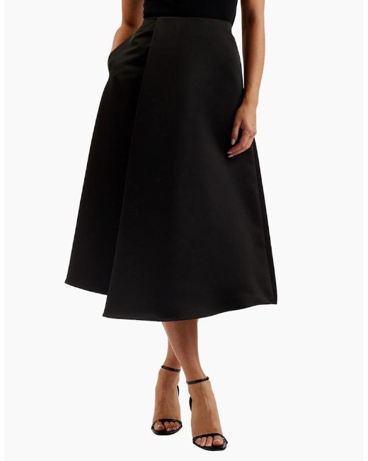Ted Baker Black Erva Asymmetric Satin Wrap Midi Skirt
