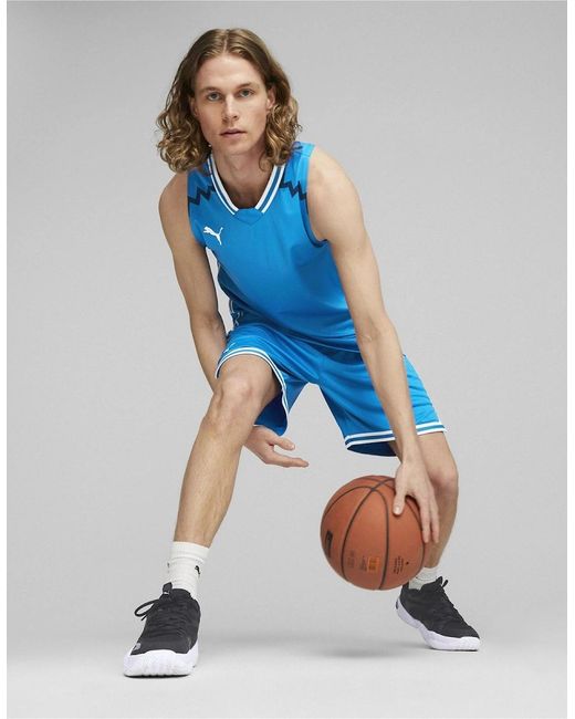 PUMA Blue Hoops Team Game Performance Basketball Jersey for men