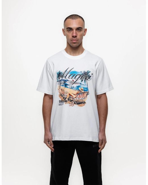 Magrit White Dream Beach Printed T-Shirt for men
